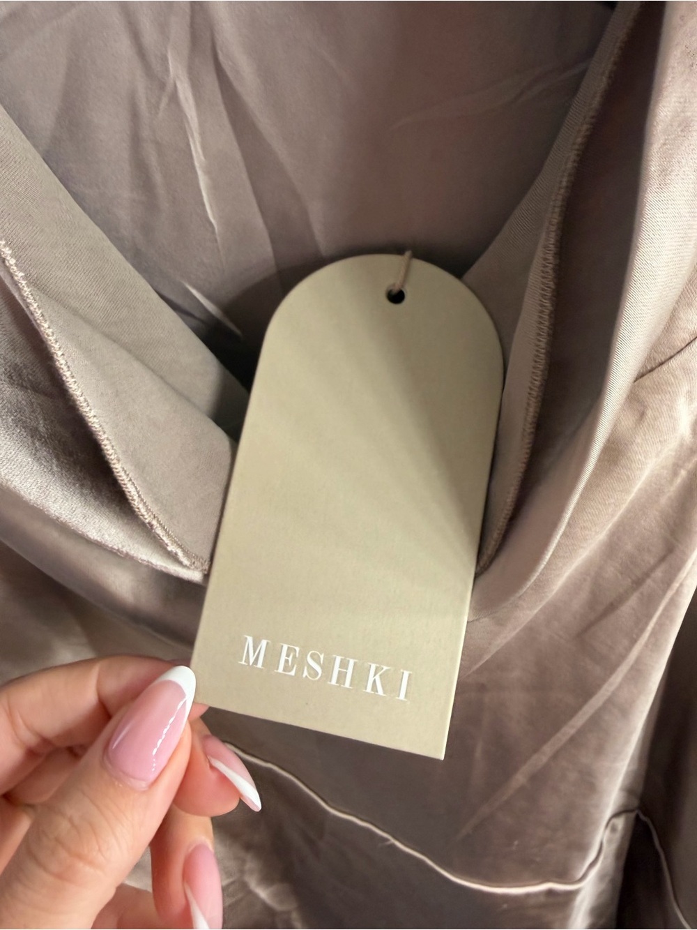 Meshki Nadia Satin Mini Dress with Cowl Back Taupe - Picture 4 of 7